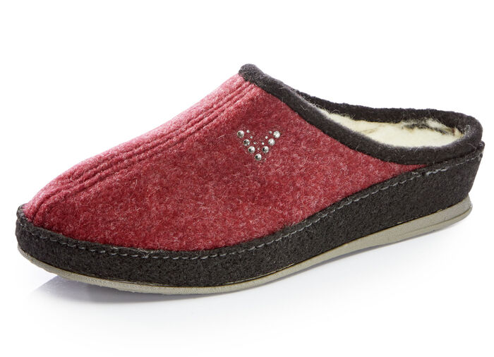 Atmungsaktive Damen-Hausschuhe, mit Schurwolle BORDEAUX-SCHWARZ