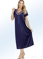 Nachthemd aus Charmeuse mit Tüllstickerei NACHTBLAU