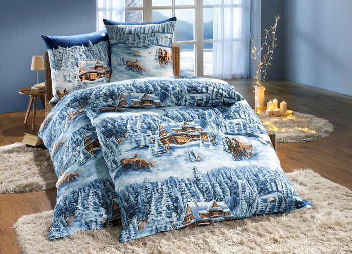 Beidseitig bedruckte Bettw&auml;sche-Garnitur in Biber-Qualit&auml;t 