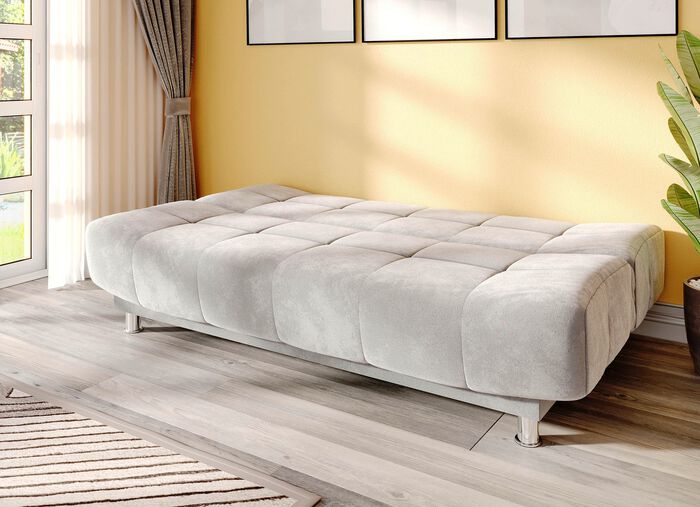 Gem&uuml;tliches Schlafsofa mit Bettkasten HELLGRAU