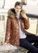 Lederjacke mit Webpelzbesatz 