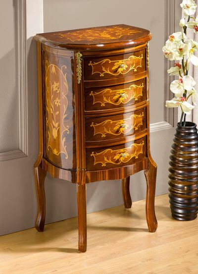 Kommode aus massivem Buchenholz mit Intarsien 