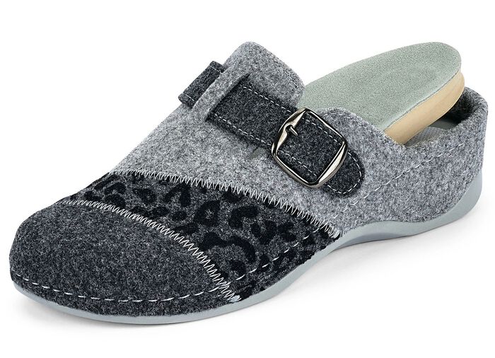Mubb, klassische Damen-Hausschuhe, Weite H, mit herausnehmbarem Fu&szlig;bett ANTHRAZIT-HELLGRAU