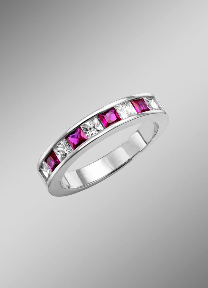 Strahlende Eleganz: Damenring mit synth. Zirkonia und Glassteinen 