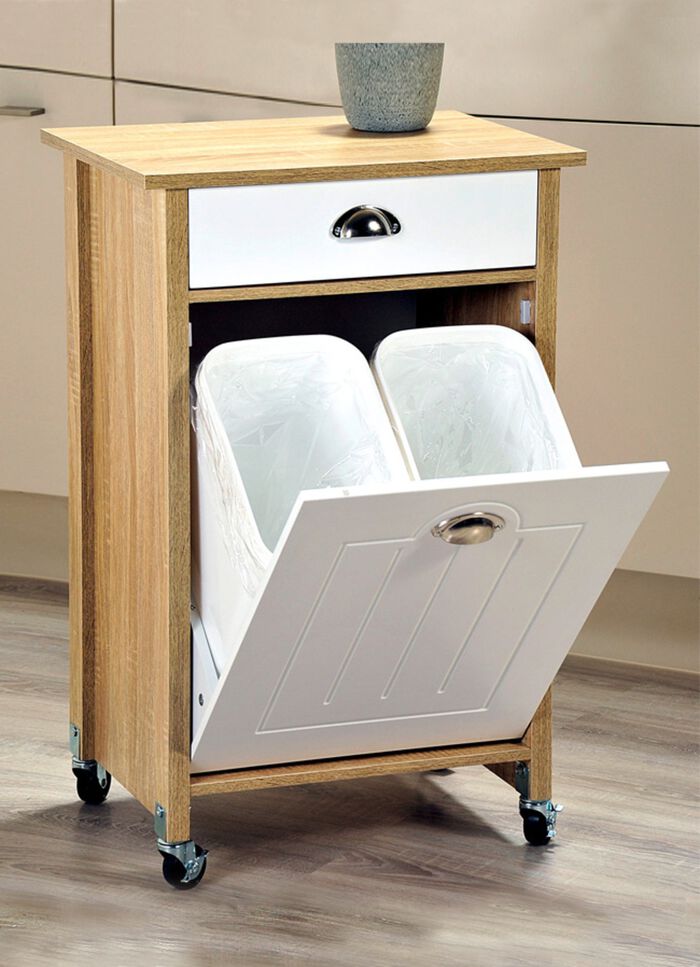 K&uuml;chenwagen mit M&uuml;lltrennsystem EICHE SONOMA-WEISS