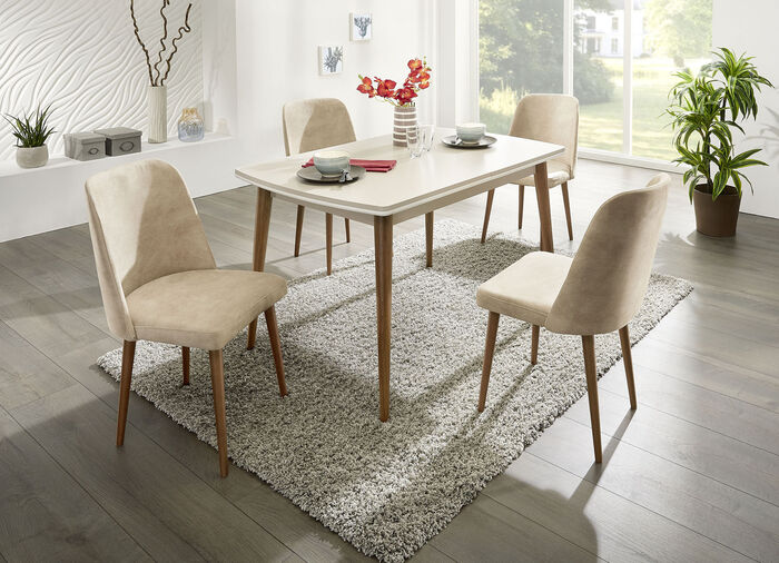 Teilmassive Esszimmermöbel mit Beinen aus Buchenholz CREME-NATUR