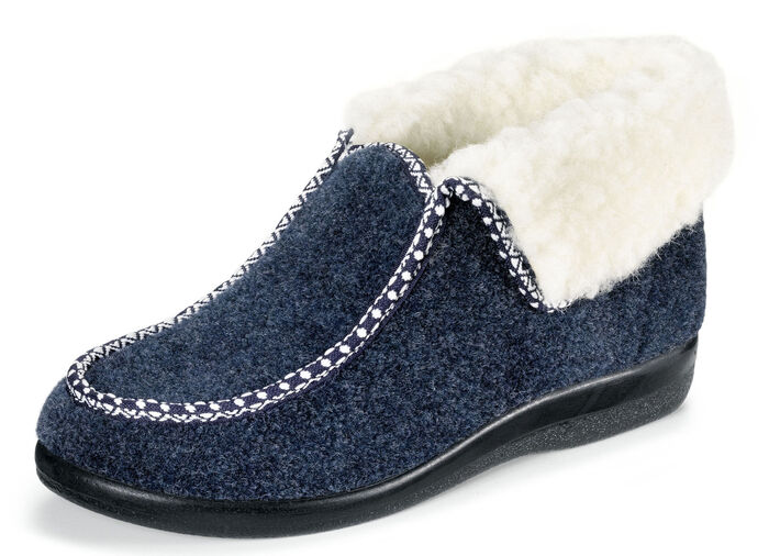 Warme Damen-Hausschuhe, Weite H, mit Wolle MARINE