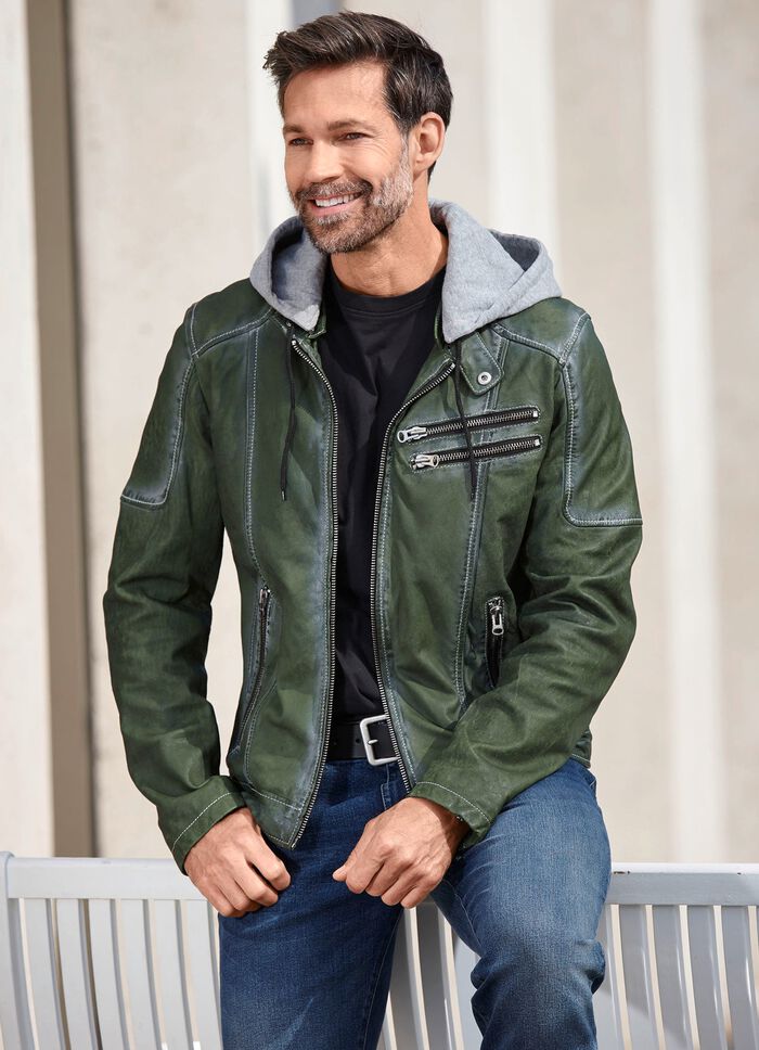 Lederkurzjacke mit Kapuze 