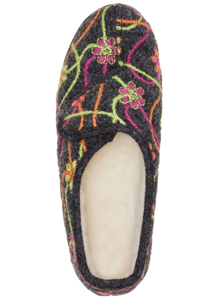 Klett-Hausschuh mit bunter Blüten-Stickerei ANTHRAZIT-BUNT
