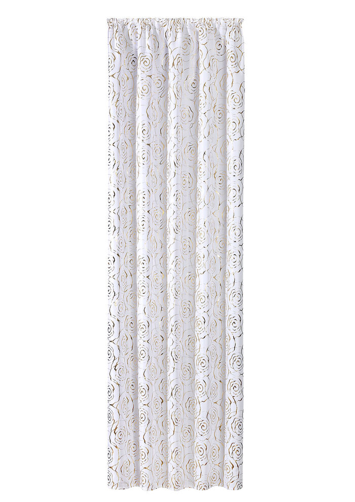Übergardine mit hübschem Rosen-Dessin WEISS-GOLD