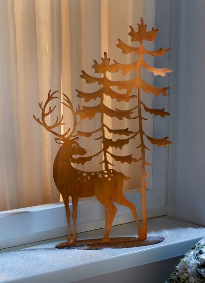 Dekosilhouette Hirsch aus rostfarben lackiertem Metall 