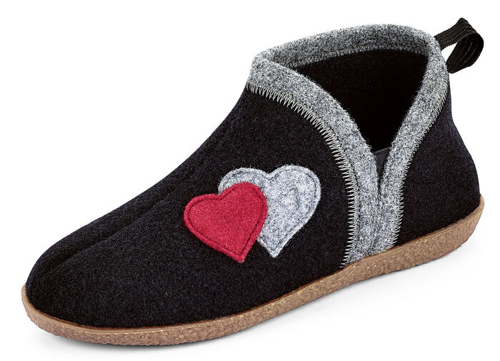Hausschuh mit kontrastfarbenen Applikationen SCHWARZ