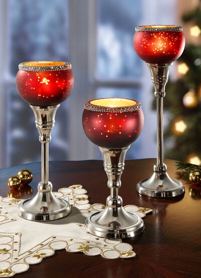 Teelichthalter aus Aluminium und Glas, 3er-Set 