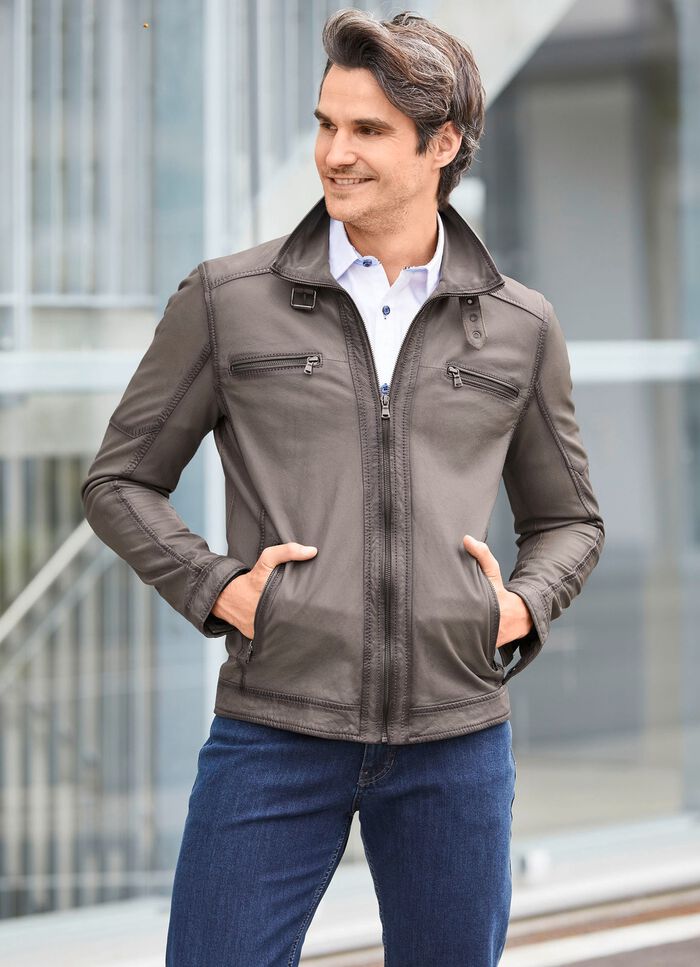 Lederkurzjacke mit Steh-Umlegekragen 