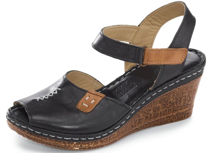 Gemini Sandalette aus schattiertem Rind-Nappaleder SCHWARZ-COGNAC