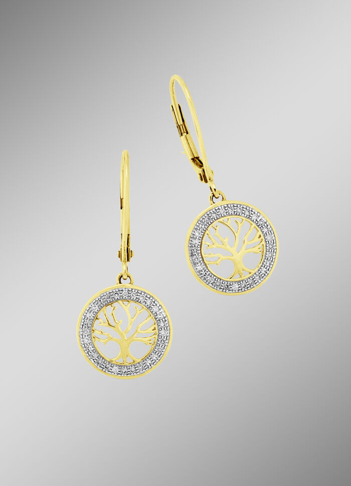 Lebensbaum-Ohrringe mit Diamanten 