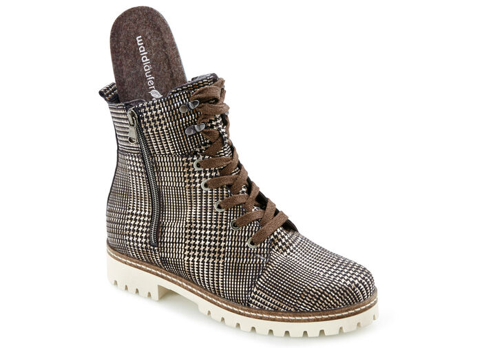 Waldläufer Schnür-Stiefelette mit zartem Metallic-Schimmer BRAUN