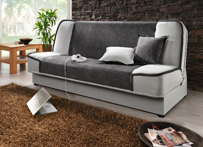 Schlafsofa mit Bettkasten ANTHRAZIT-SILBER
