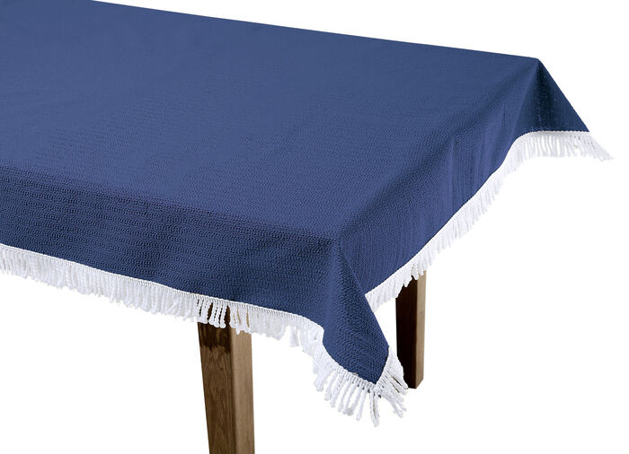 Wind- und wetterfeste Gartentischdecke mit Fransenabschluss BLAU