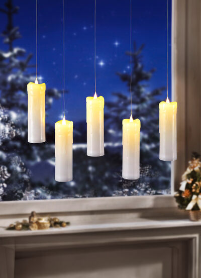 LED-Kerzen mit transparenter Aufhängung, 5er-Set 