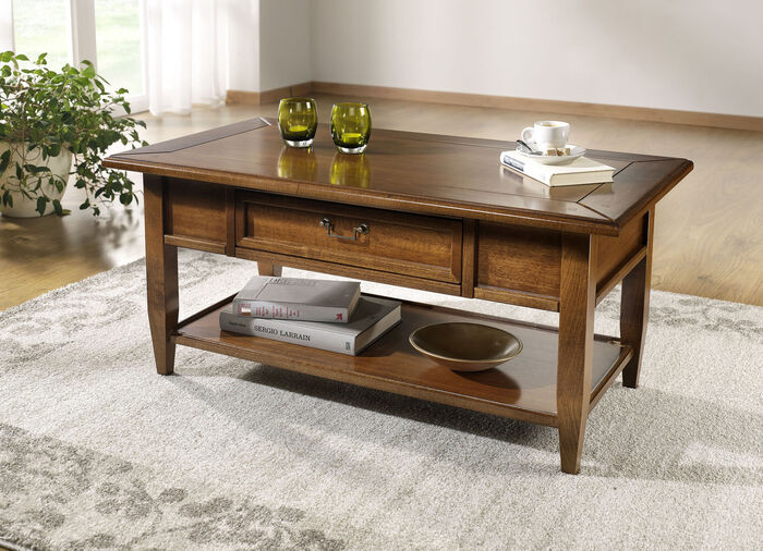Teilmassiver Couchtisch mit Schublade 