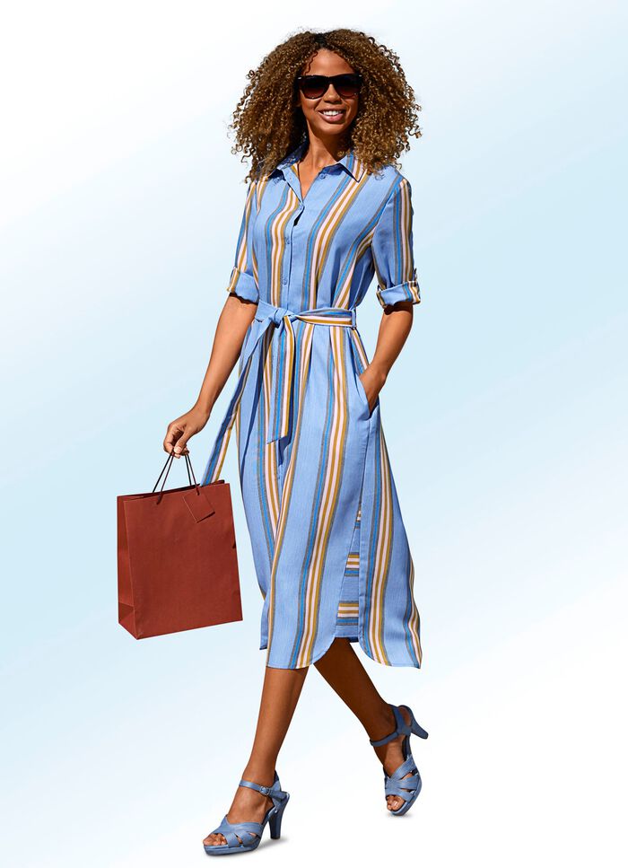 Kleid mit Bindeg&uuml;rtel und Manschetten&auml;rmel 