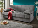 Frei im Raum aufstellbares Schlafsofa mit Dekokissen und Bettkasten GRAU