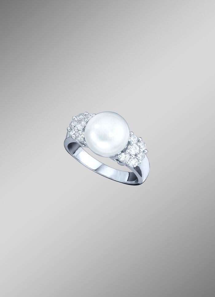 Damenring mit S&uuml;&szlig;wasser-Zuchtperle und synthetischen Zirkonia 