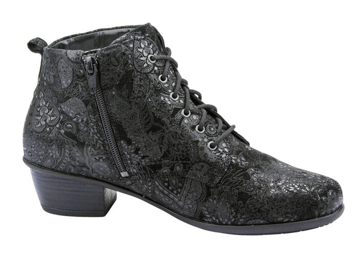 Waldl&auml;ufer Schn&uuml;r-Stiefelette mit floraler Pr&auml;gung SCHWARZ