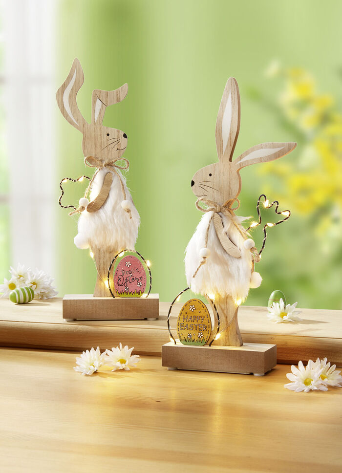 Beleuchtete Hasen aus Holz, 2er-Set 