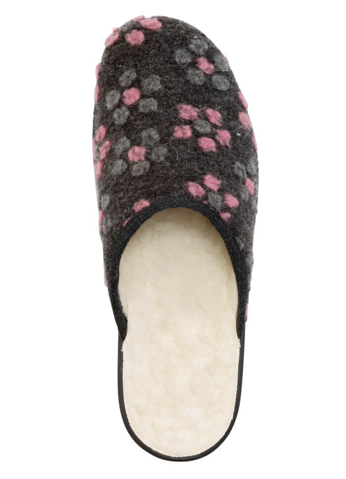 Pantoffel mit Bl&uuml;ten-Dessin ANTHRAZIT-ROSA