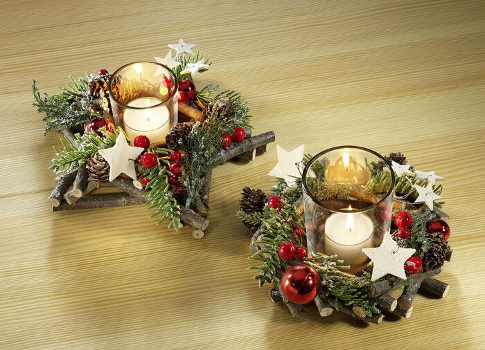 Teelichthalter, 2er-Set, aus echtem Holz 