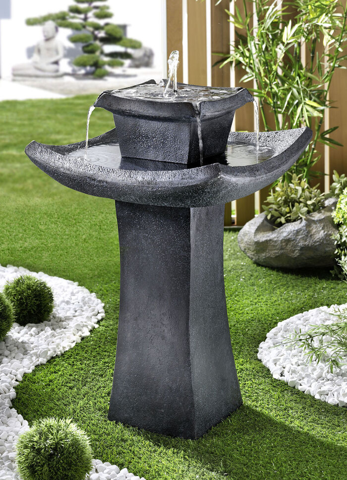 Solarbrunnen Pagode in täuschend echter Steinoptik 