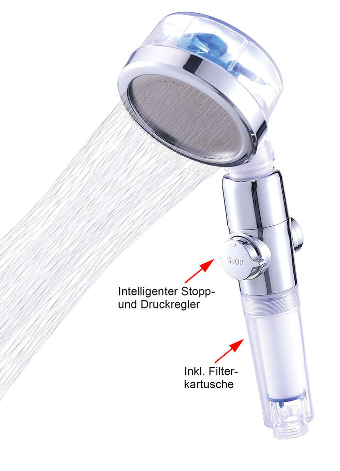 Duschkopf Aquadon EcoTornado mit genialem Turbinen-Effekt BLAU