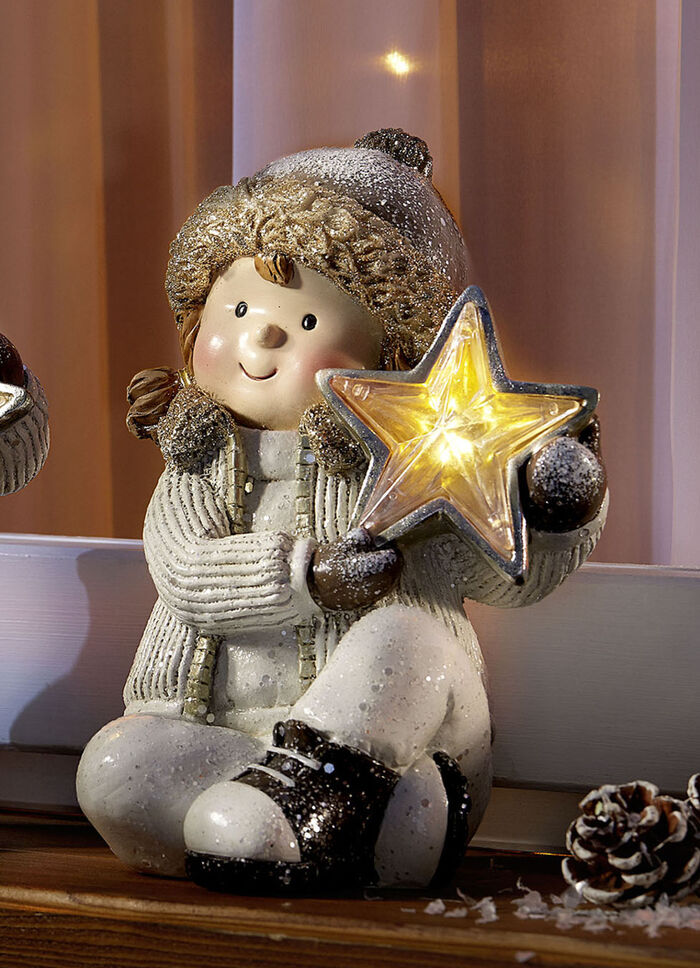 Figur Winterkind mit Stern WEISS