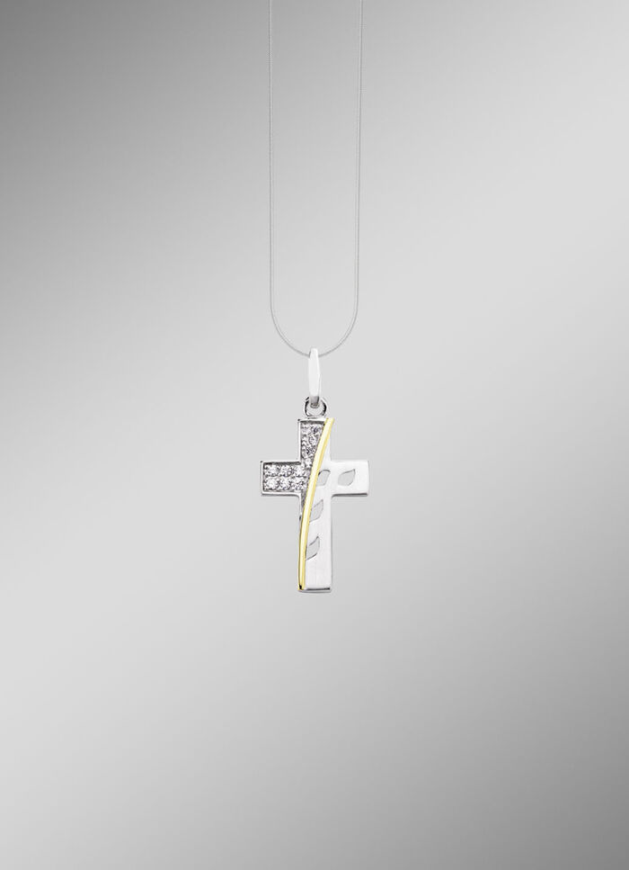 Beliebter Kreuz-Anh&auml;nger mit synth. Zirkonia 