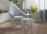 Sessel mit Hocker mit flauschigem Stoffbezug GRAU
