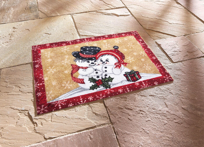 Fußmatte mit Schneemann-Motiv ROT-BEIGE