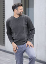 Rundhalspullover mit Strukturdessin in 2 Farben ANTHRAZIT-GRAU MELIERT