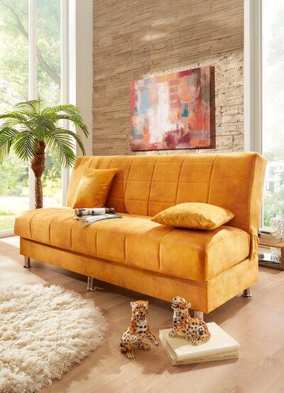 Schlafsofa mit Bettkasten und Dekokissen 