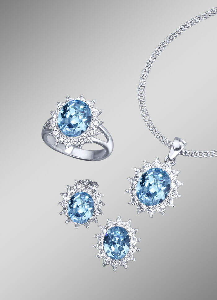 Schmuck-Set, 4-teilig mit Weißgoldauflage AQUAMARINBLAU