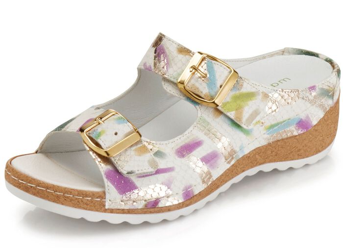 Waldl&auml;ufer Pantolette aus reptilgepr&auml;gtem Nappaleder ECRU-BUNT