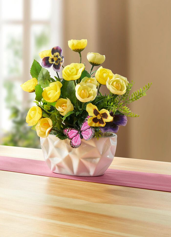 Ranunkel-/Stiefm&uuml;tterchen-Gesteck 