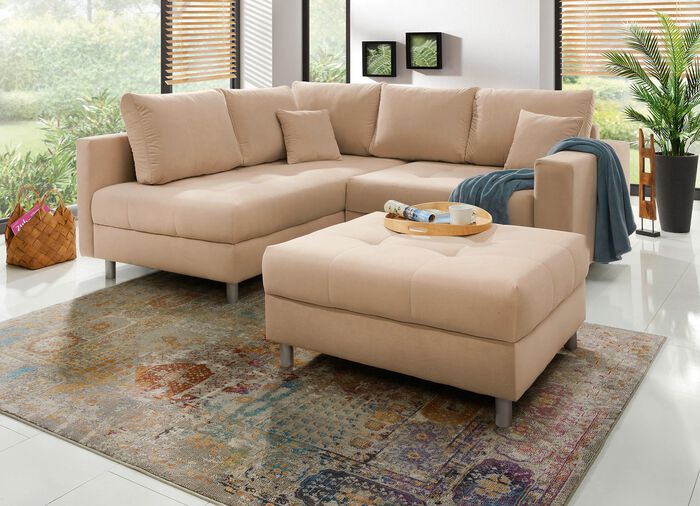 Polsterm&ouml;bel mit Hocker und Kissen CREME