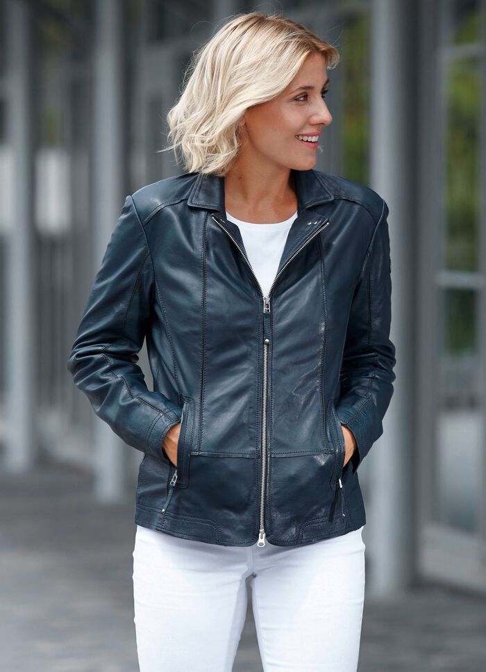 Lederkurzjacke von &bdquo;Cabrini&ldquo; DUNKELBLAU