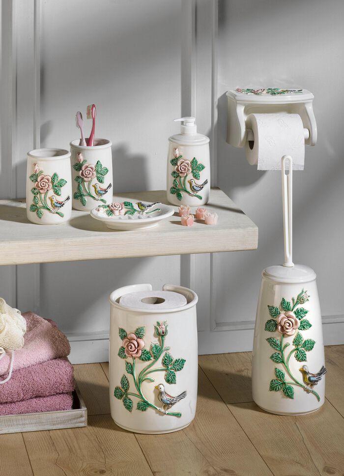 Klassische Badezimmer-Accessoires CREME-GRÜN-ROSA