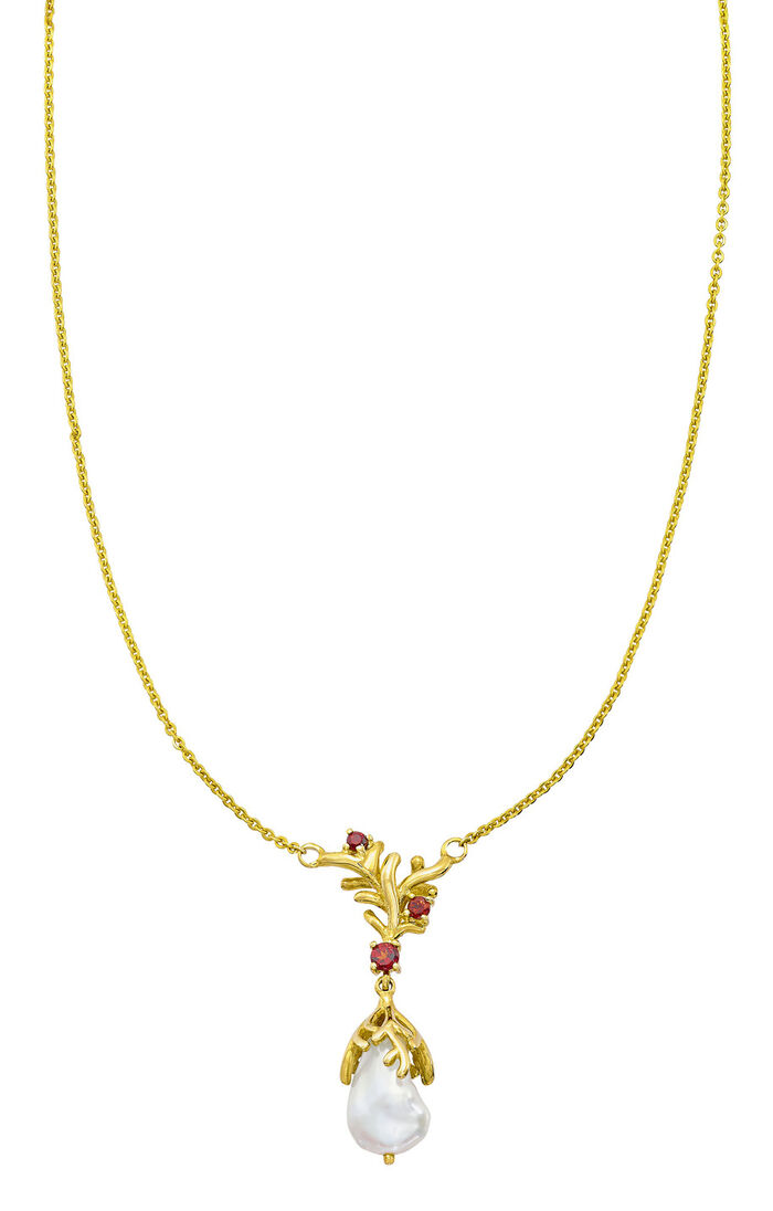 Halskette mit echt Granat und einer Keshi-Süßwasser-Zuchtperle 