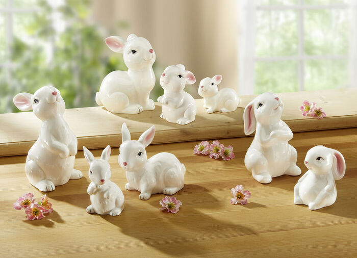 Hasenfiguren aus Keramik WEISS-ROSA