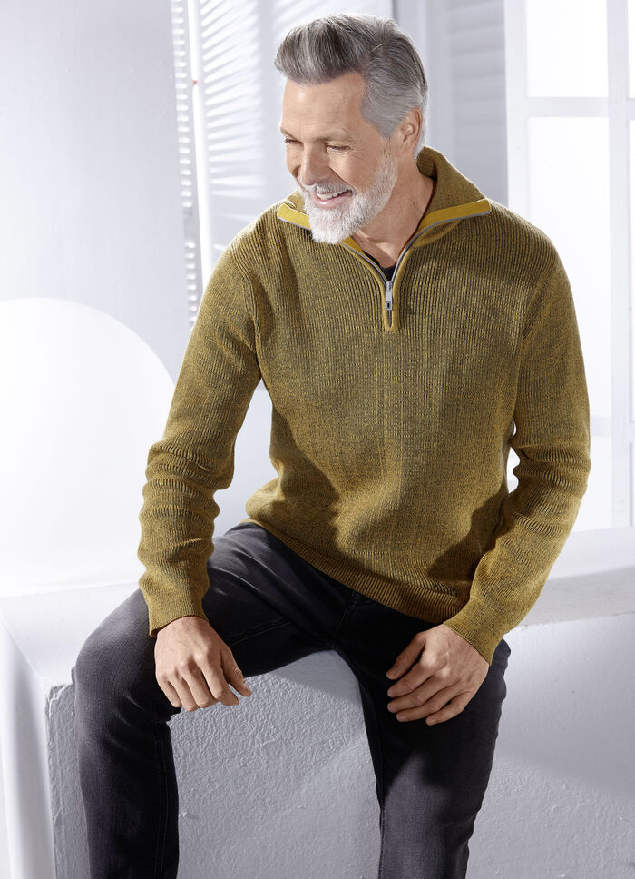 "Milano Italy"-Troyer mit kurzem Reißverschluss in 2 Farben OCKER MELIERT