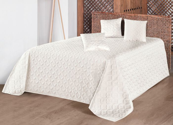 Hochwertige Tagesdecke mit wundersch&ouml;ner Stickerei CREME